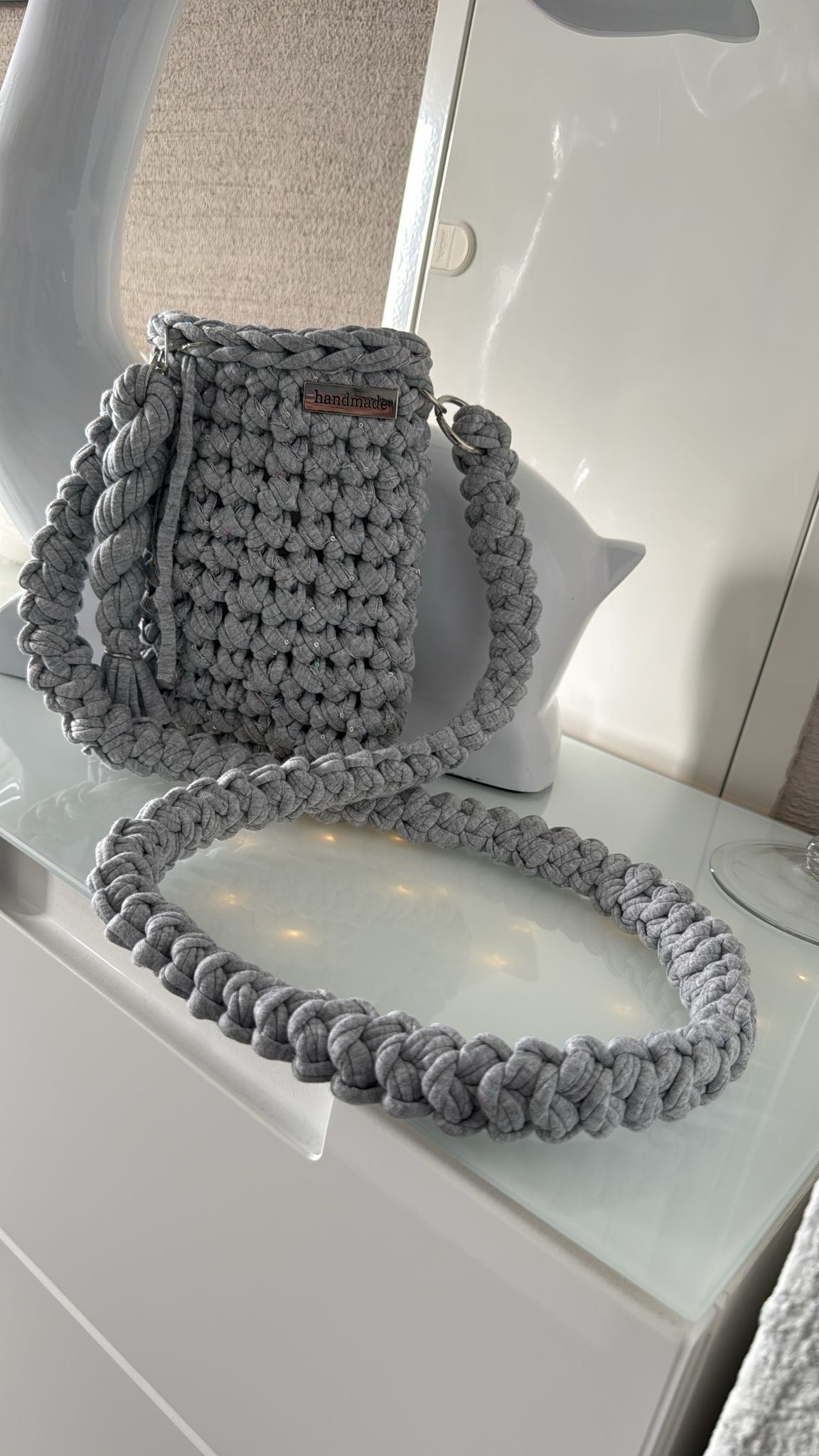 Handytasche Grau mit  Glitzerfaden