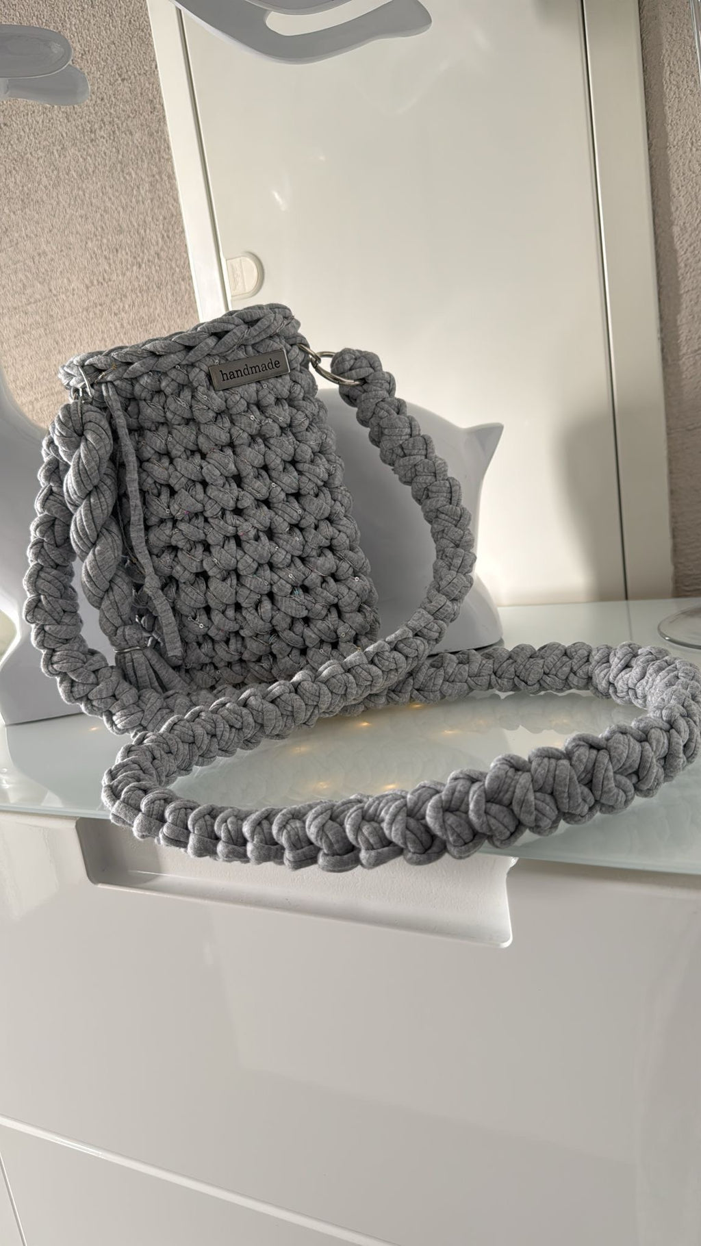 Handytasche Grau mit  Glitzerfaden