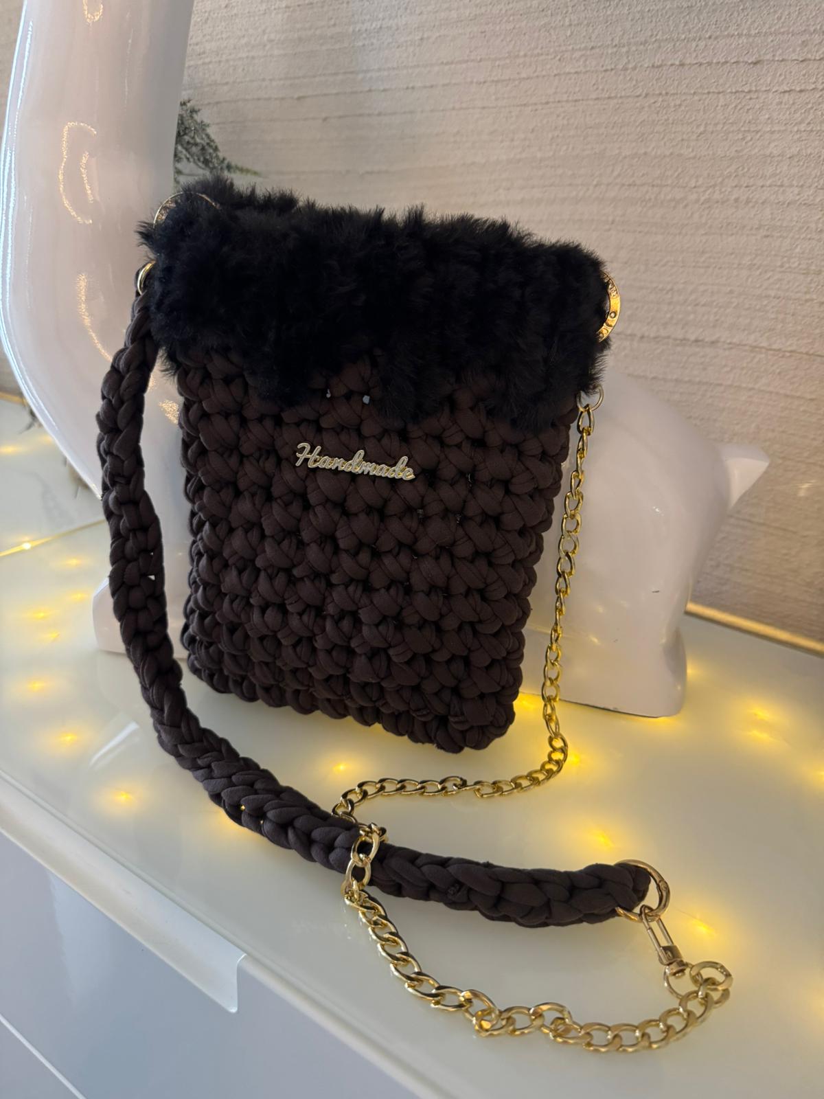 Handy Tasche Braun Kunstfell